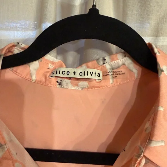 Alice + Olivia Pink Dog Poodle Print Silk Willa Blouse - Picture 3 of 7